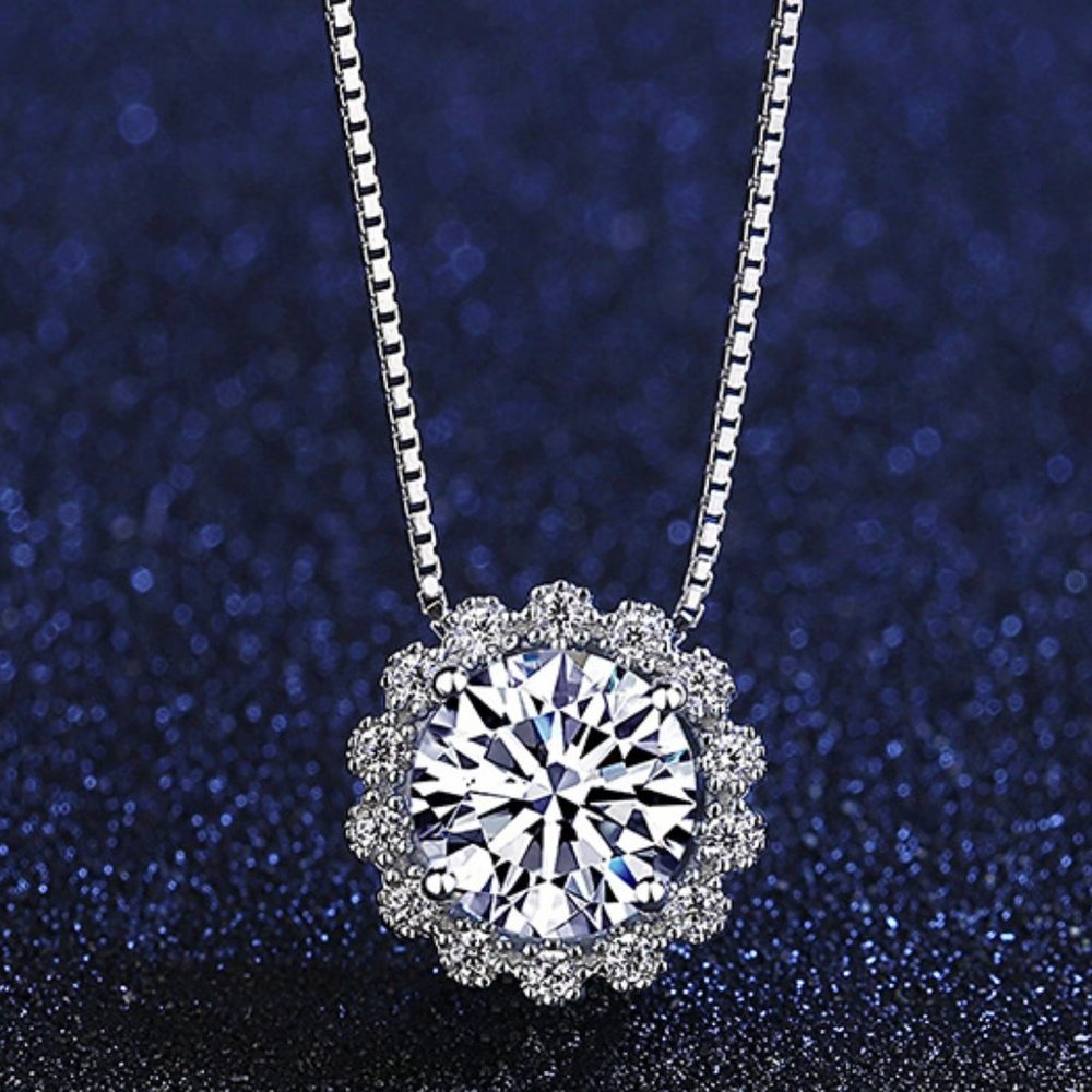Certified 1ct. t.w. Diamond Moissanite Halo Necklace NEW M